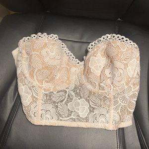 Nude Lacy Victorias Secret Corset Bra w/ Bones